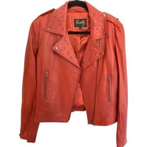 SCULLY Women's STUDDED COLLAR Red Lambskin Moto JKT MSRP $350 Size XL